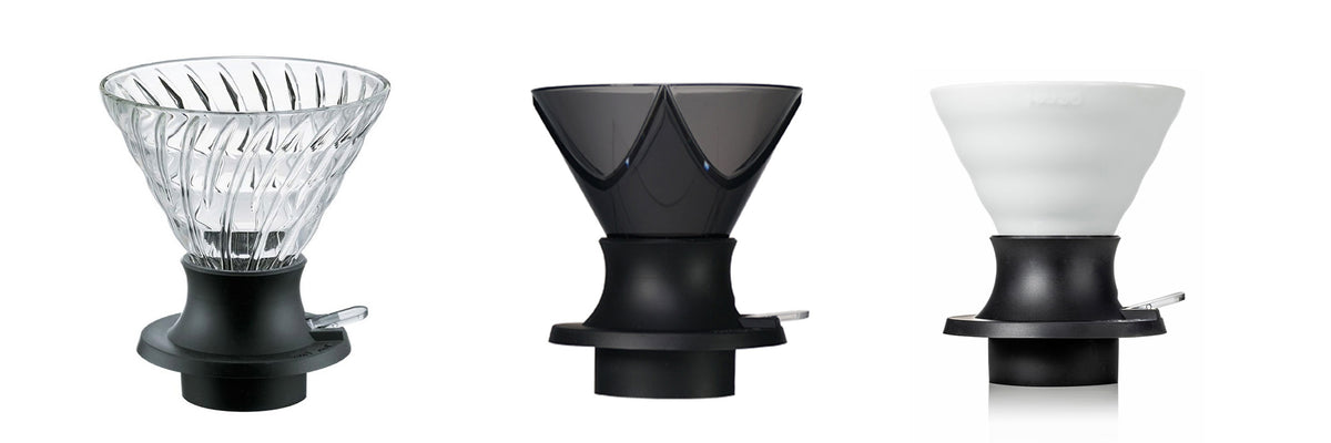drei Versionen des Handfilters Hario Switch nebeneinander